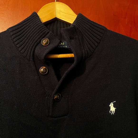 Polo Ralph Lauren Navy Blue Ribbed Collar Button up Sweater Sz L Men - Picture 4 of 7